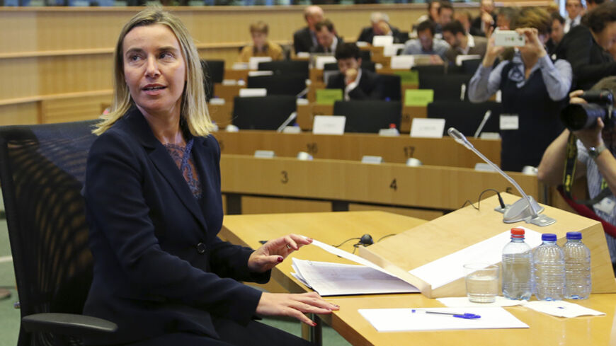 European High Representative for Foreign Policy and Security Policy Federica Mogherini of Italy attends her hearing before the European Parliament's Committee on Foreign Affairs at the EU Parliament in Brussels October 6, 2014. REUTERS/Francois Lenoir (BELGIUM - Tags: POLITICS) - RTR495B3