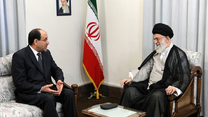EDITORS' NOTE: Reuters and other foreign media are subject to Iranian restrictions on their ability to report, film or take pictures in Tehran.
Iran's Supreme Leader Ayatollah Ali Khamenei meets with Iraq's Prime Minister Nuri al-Maliki in Tehran October 18, 2010. REUTERS/Khamenei.ir (IRAN - Tags: POLITICS) ) THIS IMAGE HAS BEEN SUPPLIED BY A THIRD PARTY. IT IS DISTRIBUTED, EXACTLY AS RECEIVED BY REUTERS, AS A SERVICE TO CLIENTS - RTXTK0D