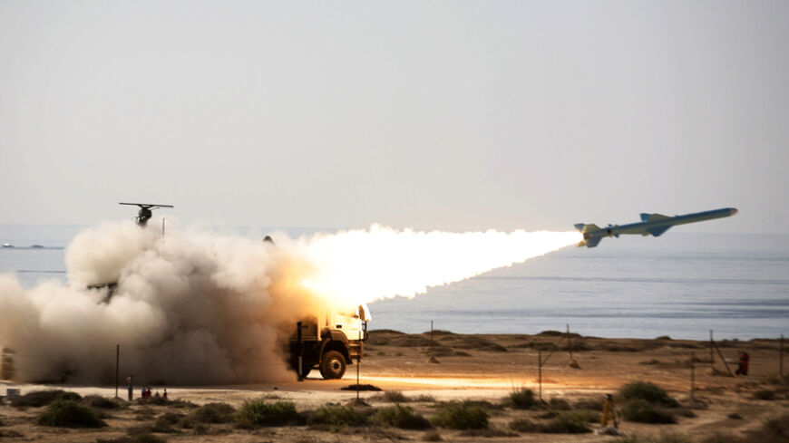 An Iranian long-range shore-to-sea missile called Qader (Capable) is launched during Velayat-90 war game on Sea of Oman's shore near the Strait of Hormuz in southern Iran January 2, 2012. REUTERS/Jamejamonline/Ebrahim Norouzi/Handout (IRA - Tags: POLITICS MILITARY TPX IMAGES OF THE DAY) FOR EDITORIAL USE ONLY. NOT FOR SALE FOR MARKETING OR ADVERTISING CAMPAIGNS. THIS IMAGE HAS BEEN SUPPLIED BY A THIRD PARTY. IT IS DISTRIBUTED, EXACTLY AS RECEIVED BY REUTERS, AS A SERVICE TO CLIENTS - RTR2VTE1