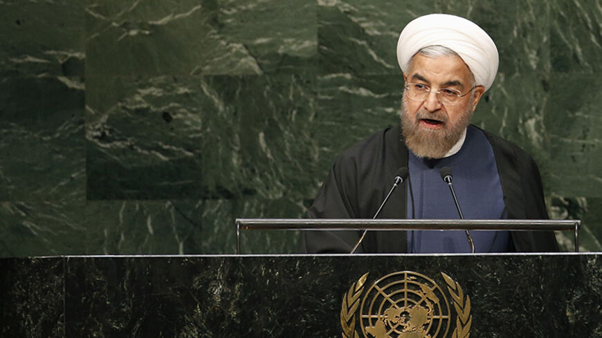 Iranian President Hassan Rouhani addresses the 69th United Nations General Assembly at the United Nations Headquarters in New York, September 25, 2014. Rouhani blamed the rise of violent extremism on "certain states" and on unidentified "intelligence agencies" and said it was up to the region to find a solution to the problem. REUTERS/Mike Segar (UNITED STATES - Tags: POLITICS) - RTR47OLZ