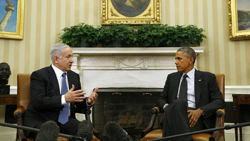 U.S. President Barack Obama (R) meets with Israel's Prime Minister Benjamin Netanyahu at the White House in Washington October 1,  2014.   REUTERS/Kevin Lamarque  (UNITED STATES - Tags: POLITICS) - RTR48IZ7