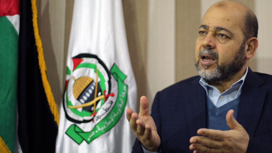 Deputy Hamas chief Moussa Abu Marzouk gestures during an interview with Reuters in Gaza City December 17, 2014. The Palestinian Islamist group Hamas should be removed from the European Union's terrorist list, an EU court ruled on Wednesday, saying the decision to include it was based on media reports not considered analysis.  Hamas welcomed Wednesday's verdict. "The decision is a correction of a historical mistake the European Union had made," Abu Marzouk told Reuters. REUTERS/Mohammed Salem (GAZA - Tags: P