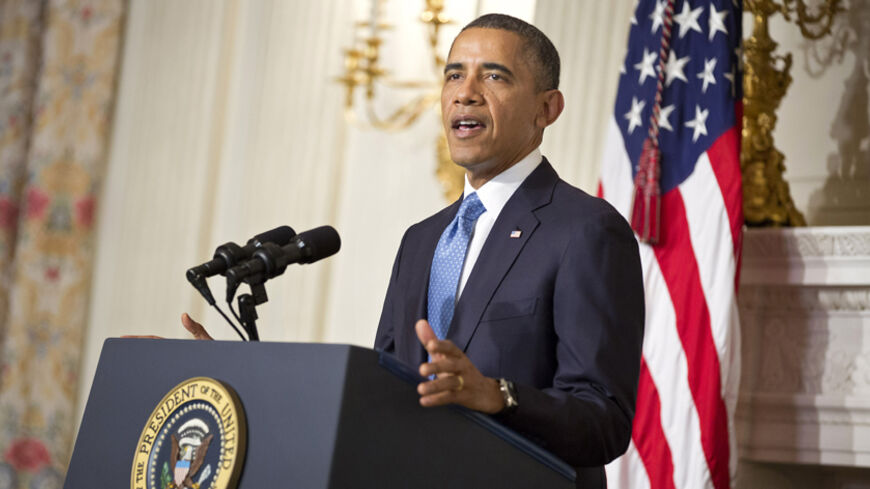 U.S. President Barack Obama makes a statement about an agreement reached with Iran on its nuclear program at the White House in Washington November 23, 2013. Obama said on Saturday that a deal between Iran and six major powers was an important first step toward a comprehensive solution to Iran's nuclear program. REUTERS/Joshua Roberts (UNITED STATES - Tags: POLITICS) - RTX15QME
