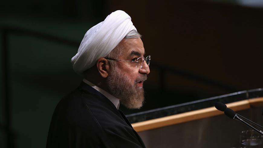 NEW YORK, NY - SEPTEMBER 25:  Iranian President Hassan Rouhani addresses the 69th session of the United Nations General Assembly on September 25, 2014 in New York City. World leaders and their delagations gathered in New York City for the annual event.  (Photo by John Moore/Getty Images)