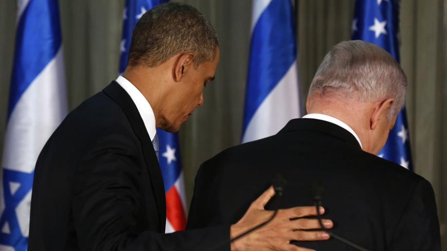 U.S. President Barack Obama and Israel's Prime Minister Benjamin Netanyahu walk away after a news conference at the Prime Minister's residence in Jerusalem, March 20, 2013. Making his first official visit to Israel, Obama pledged on Wednesday unwavering commitment to the security of the Jewish State where concern over a nuclear-armed Iran has clouded bilateral relations.        REUTERS/Larry Downing  (JERUSALEM - Tags: POLITICS) - RTR3F8TR