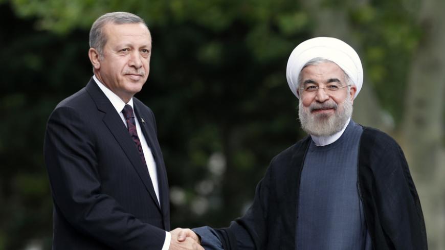 Iran's President Hassan Rouhani (R) is welcomed by Turkey's Prime Minister Tayyip Erdogan as he arrives for a meeting at Erdogan's office in Ankara June 9, 2014. REUTERS/Umit Bektas (TURKEY - Tags: POLITICS) - RTR3SVX6