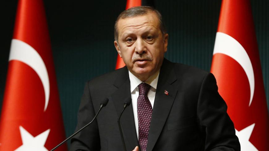 Turkey's President Tayyip Erdogan addresses the media at the Presidential Palace in Ankara January 12, 2015. REUTERS/Umit Bektas (TURKEY - Tags: POLITICS) - RTR4L5BP