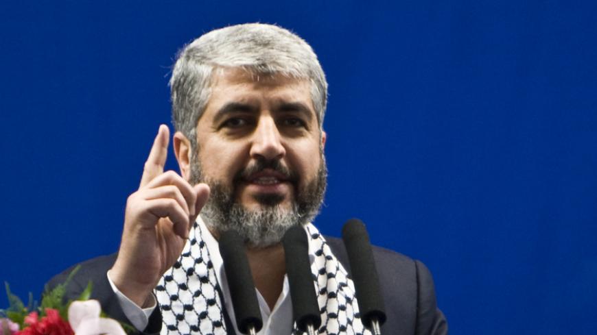 Hamas leader Khaled Meshaal speaks during a rally in Tehran university February 2, 2009. A delegation from Hamas, headed by its leader Meshaal, arrived in Tehran on Sunday as part of a regional push to reinforce support for the Palestinian group after the Israeli invasion of Gaza. REUTERS/Raheb Homavandi (IRAN) - RTXB5LD