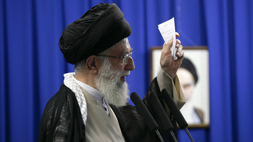EDITORS' NOTE: Reuters and other foreign media are subject to Iranian restrictions on their ability to report, film or take pictures in Tehran.

Iran's Supreme Leader Ayatollah Ali Khamenei delivers a sermon during Friday prayers at Tehran University June 19, 2009. Khamenei on Friday demanded an end to street protests that have shaken the country since a disputed presidential election a week ago and said any bloodshed would be their leaders' fault.   REUTERS/Morteza Nikoubazl (IRAN POLITICS ELECTIONS RELIGI