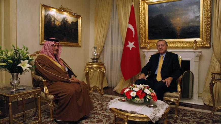 Saudi Arabia's Foreign Minister Prince Saud al-Faisal (L) meets with Turkey's Prime Minister Recep Tayyip Erdogan in Ankara March 17, 2011. REUTERS/Umit Bektas (TURKEY - Tags: POLITICS ROYALS) - RTR2K0M9