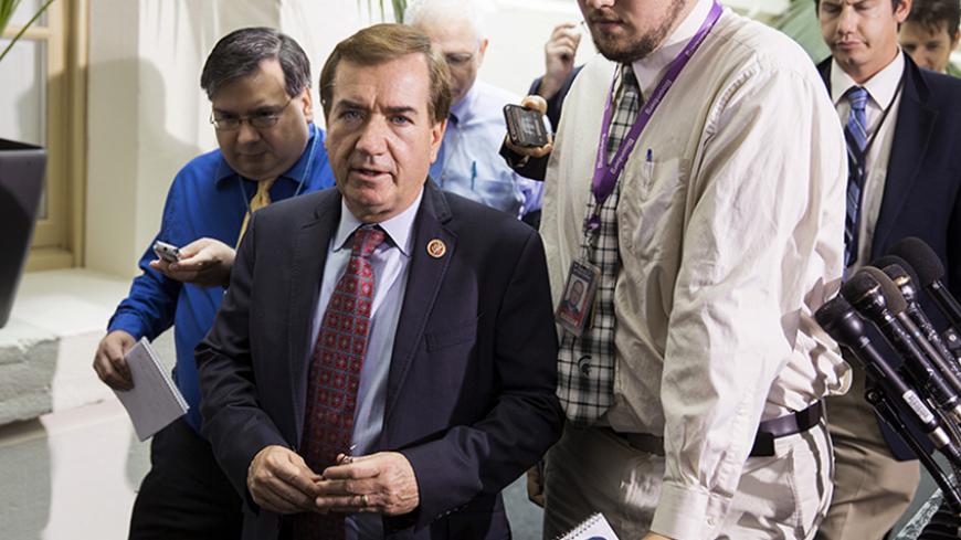 Representative Ed Royce (R-CA) leaves a Republican caucus meeting at the Capitol in Washington August 1, 2014. A bill to fund border security blew up in House Speaker John Boehner's face on Thursday, leaving Republicans in disarray and struggling to reconcile Tea Party demands with the need to deal with a humanitarian crisis on the southwestern border with Mexico. REUTERS/Joshua Roberts    (UNITED STATES - Tags: POLITICS SOCIETY IMMIGRATION) - RTR40XQR