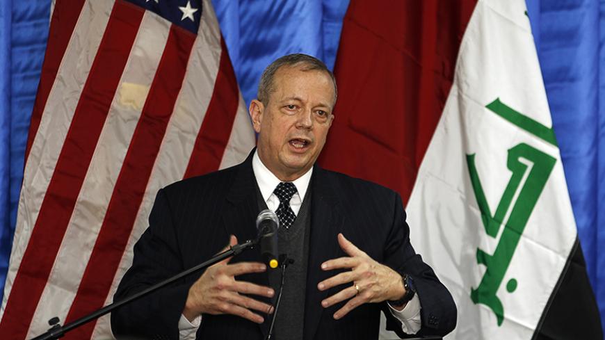 Retired U.S. General John Allen, special envoy for building the coalition against Islamic State, speaks to the media during a news conference at the U.S. embassy in Baghdad January 14, 2015.    REUTERS/Thaier Al-Sudani (IRAQ - Tags: POLITICS CIVIL UNREST) - RTR4LELC