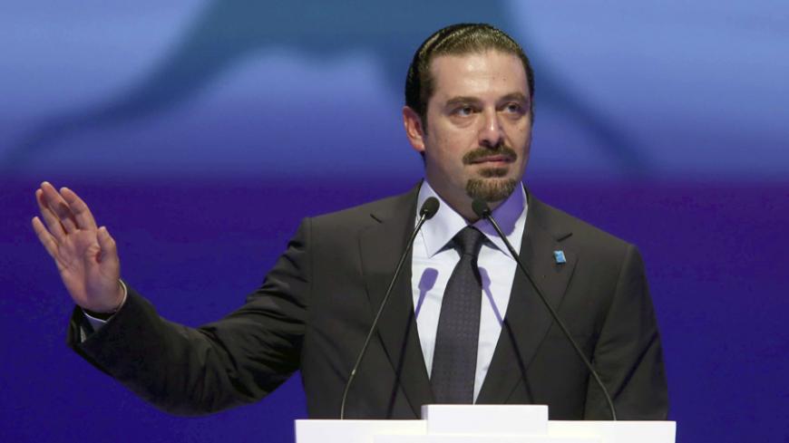 Former prime minister Saad al-Hariri gives a speech during the 10th anniversary of his father and former prime minister Rafik al-Hariri's assassination in Beirut February 14, 2015. REUTERS/Mohamed Azakir (LEBANON - Tags: POLITICS ANNIVERSARY) - RTR4PLAO