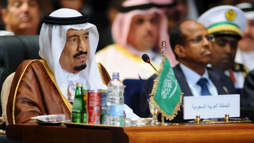 Saudi King Salman attends the opening meeting of the Arab Summit in Sharm el-Sheikh, in the South Sinai governorate, south of Cairo, March 28, 2015. Arab League heads of state are holding a two-day summit to discuss a range of conflicts in the region, including Yemen and Libya, as well as the threat posed by Islamic State militants. REUTERS/Stringer - RTR4V96H