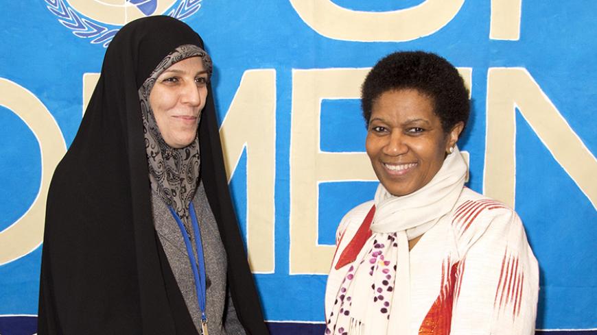 UN Women Executive Director Phumzile Mlambo-Ngcuka meets with Shahindokht Molaverdi, Vice-President for Women and Family Affairs of Iran. 

Photo: UN Women/Ryan Brown