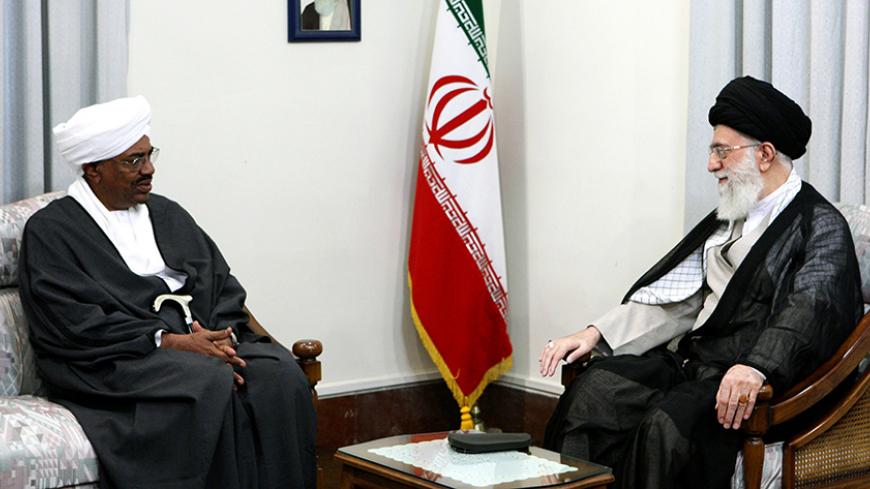 EDITORS' NOTE: Reuters and other foreign media are subject to Iranian restrictions on their ability to report, film or take pictures in Tehran. 

Sudan's President Omar Hassan al-Bashir (L) meets with Iran's Supreme Leader Ayatollah Ali Khamenei in Tehran June 26, 2011.  REUTERS/Khamenei.ir (IRAN)
 - Tags: POLITICS)  THIS IMAGE HAS BEEN SUPPLIED BY A THIRD PARTY. IT IS DISTRIBUTED, EXACTLY AS RECEIVED BY REUTERS, AS A SERVICE TO CLIENTS - RTR2O49U