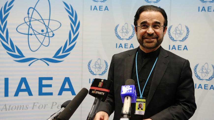 Iran's ambassador to the International Atomic Energy Agency (IAEA) Reza Najafi addresses the media after a board of governors meeting at the IAEA headquarters in Vienna March 4, 2015. No deal has been reached on the duration of any possible final agreement with world powers on Iran's nuclear programme, Najafi said on Wednesday. REUTERS/Heinz-Peter Bader  (AUSTRIA - Tags: POLITICS ENERGY) - RTR4S2WE