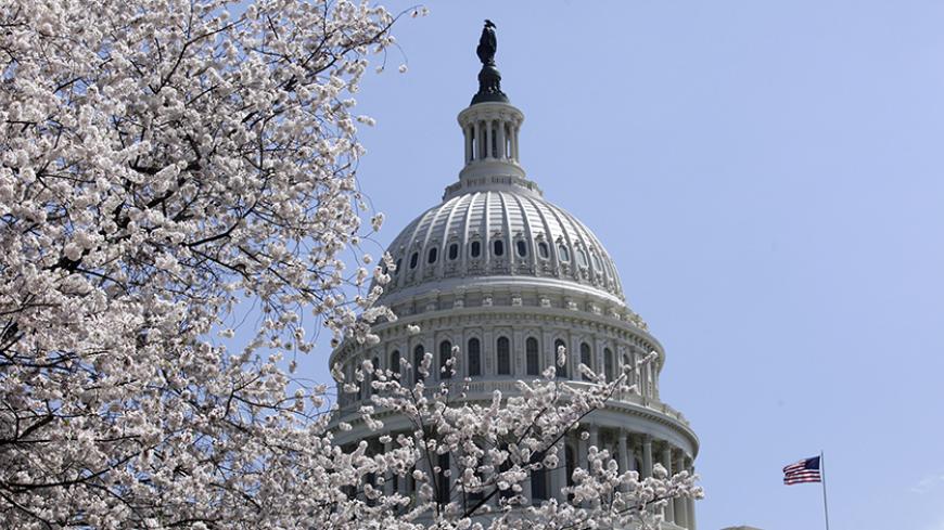 Cherry trees are in full bloom in front of the U.S. Capitol in Washington April 10, 2013. REUTERS/Yuri Gripas (UNITED STATES - Tags: POLITICS) - RTXYGQL