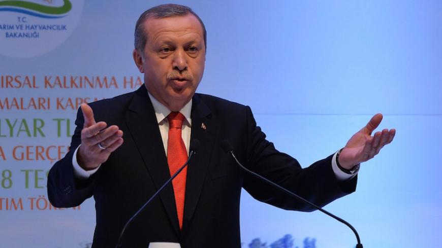 Turkish President Recep Tayyip Erdogan speaks during a meeting on April 29, 2015 in Ankara. AFP PHOTO/ADEM ALTAN        (Photo credit should read ADEM ALTAN/AFP/Getty Images)