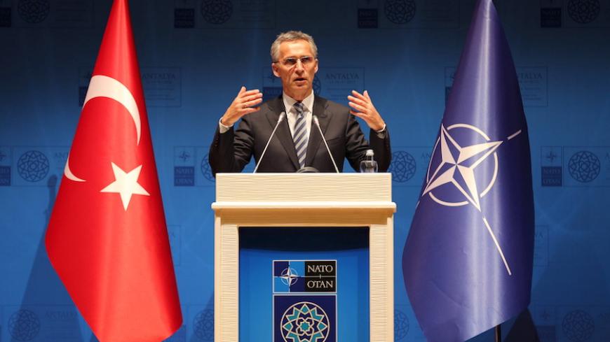 NATO Secretary-General Jens Stoltenberg speaks during a news conference at the NATO Foreign Minister's Meeting in Antalya, Turkey, May 13, 2015. NATO and Ukraine voiced concern on Wednesday about Russian statements on the possible future stationing of nuclear weapons in Ukraine's Crimea region, which has been annexed by Moscow. REUTERS/Kaan Soyturk - RTX1CTH1