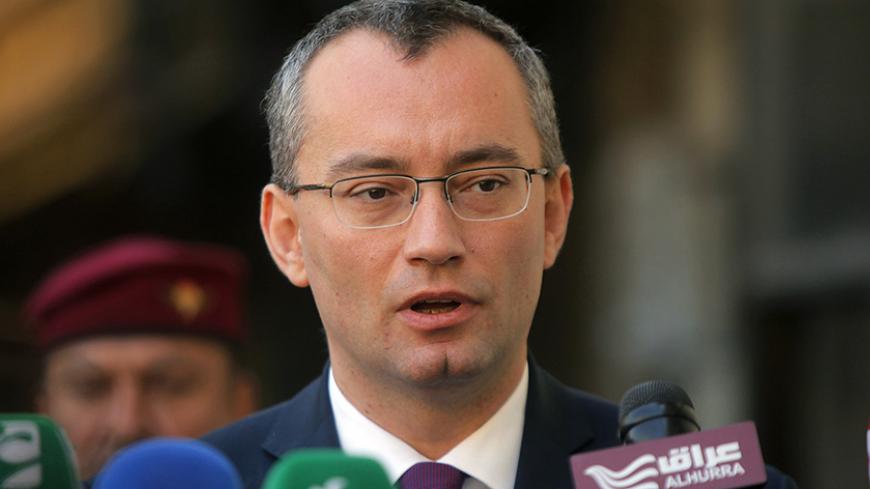 Nickolay Mladenov, Special Representative of the United Nations Secretary-General for Iraq, speaks to the media after a meeting with Iraq's top Shi'ite cleric Grand Ayatollah Ali al-Sistani in Najaf March 3, 2015.  REUTERS/Alaa Al-Marjani  (IRAQ - Tags: POLITICS CIVIL UNREST HEADSHOT) - RTR4RUYP