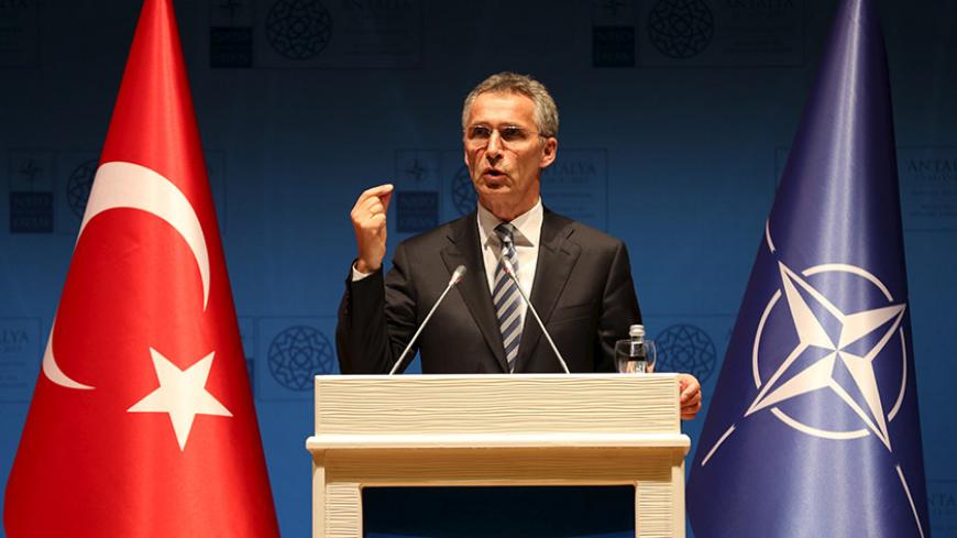 NATO Secretary-General Jens Stoltenberg speaks during a news conference at the NATO Foreign Minister's Meeting in Antalya, Turkey, May 13, 2015. NATO and Ukraine voiced concern on Wednesday about Russian statements on the possible future stationing of nuclear weapons in Ukraine's Crimea region, which has been annexed by Moscow. REUTERS/Kaan Soyturk - RTX1CTH4