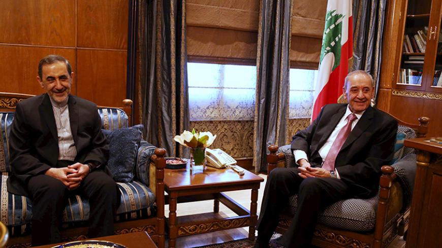 Ali Akbar Velayati (L), Iran's Supreme Leader Ayatollah Ali Khamenei's top adviser on international affairs, meets with Lebanese parliament speaker Nabih Berri in Beirut May 18, 2015. REUTERS/Aziz Taher - RTX1DG9U