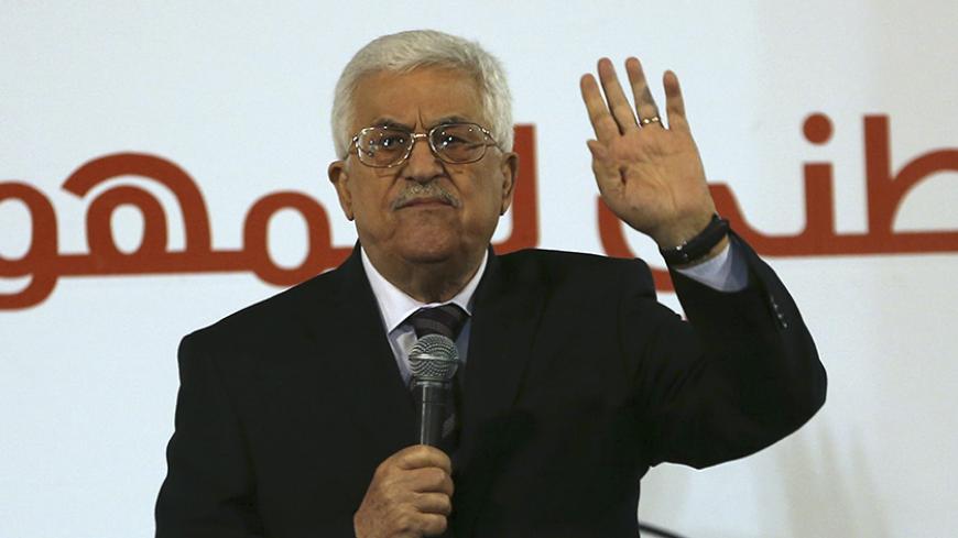Palestinian President Mahmoud Abbas speaks during an official ceremony commemorating the Egyptian National Day at the Egyptian Embassy in the West Bank city of Ramallah July 27, 2015. Rumblings in Ramallah in recent weeks have raised expectations that Palestinian politics is in play, with 80-year-old Abbas, in power for more than a decade, facing a mounting challenge to his leadership. There is frequent speculation that Abbas, who was elected to a four-year term in 2005 and has not had to face a vote since 