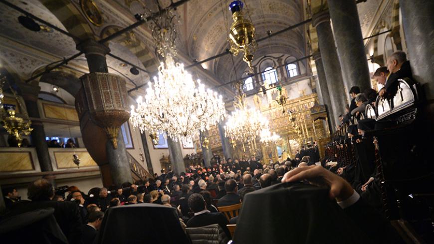 A general view shows St George church, the principal Greek Orthodox cathedral, during the Divine Liturgy on November 30, 2014 in Istanbul as part of the Pope Francis' three day visit in Turkey. Pope Francis held an ecumenical prayer, yesterday, in the Orthodox Church of St. George and a private meeting with Patriarch Bartholomew I, the "first among equals" of the world's estimated 300 million Orthodox believers. In a highly symbolic gesture, the pope asked Bartholomew to kiss his brow in a blessing and bowe