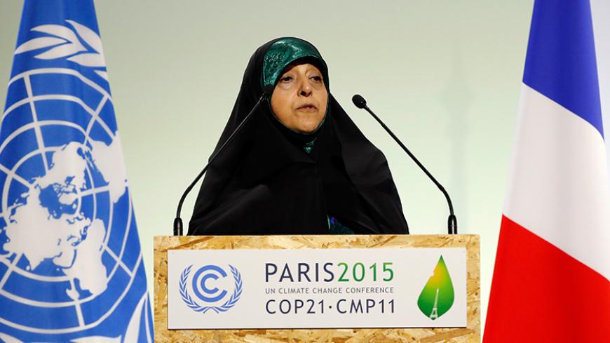 Vice President of the Islamic Republic of Iran Masoumeh Ebtekar delivers a speech during the opening session of the World Climate Change Conference 2015 (COP21) at Le Bourget, near Paris, France, November 30, 2015.                  REUTERS/Stephane Mahe - RTX1WKDZ