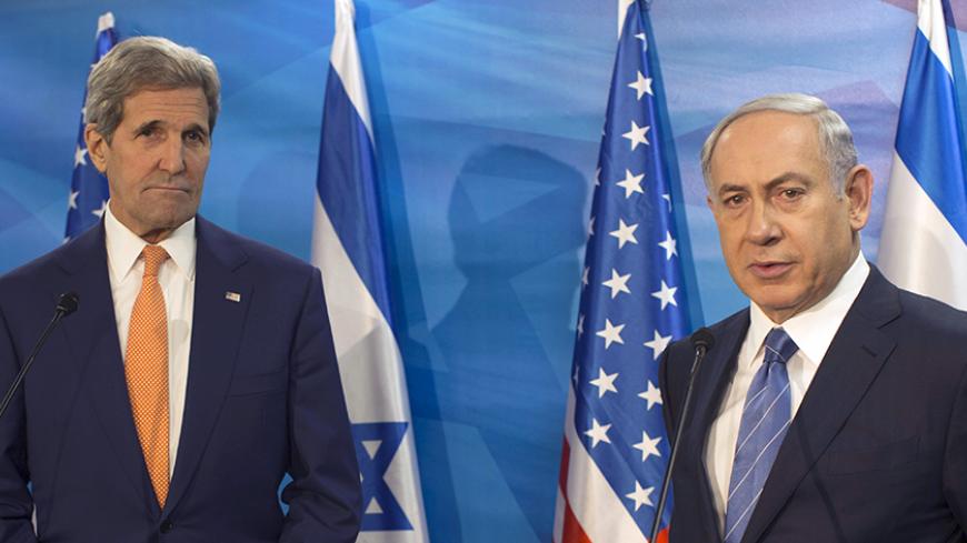 Israeli Prime Minister Benjamin Netanyahu (R) and U.S. Secretary of State John Kerry brief the media before their meeting at Prime Minister's Office in Jerusalem November 24, 2015. REUTERS/Atef Safadi/Pool   - RTX1VKF3