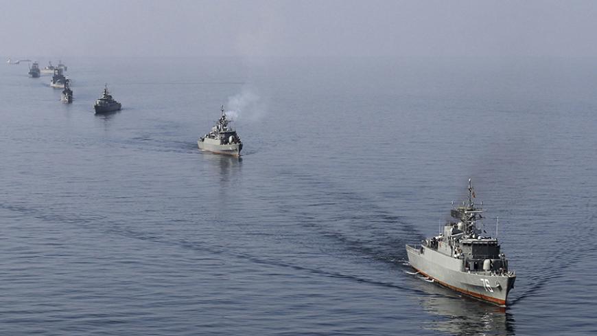 EDITORS' NOTE: Reuters and other foreign media are subject to Iranian restrictions on leaving the office to report, film or take pictures in Tehran.

Iranian naval ships take part in a naval parade on the last day of the Velayat-90 war game in the Sea of Oman near the Strait of Hormuz in southern Iran January 3, 2012. Iran will take action if a U.S. aircraft carrier which left the area because of Iranian naval exercises returns to the Gulf, the state news agency quoted army chief Ataollah Salehi as saying o