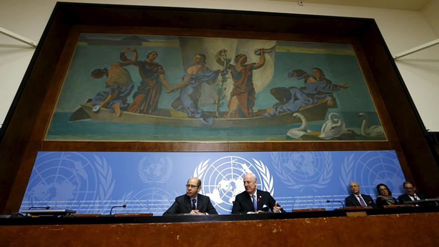 U.N. mediator for Syria, Staffan de Mistura (R) gives a news conference at the end of the Syria peace talks at the United Nations in Geneva, Switzerland, March 24, 2016. REUTERS/Denis Balibouse - RTSC3UK