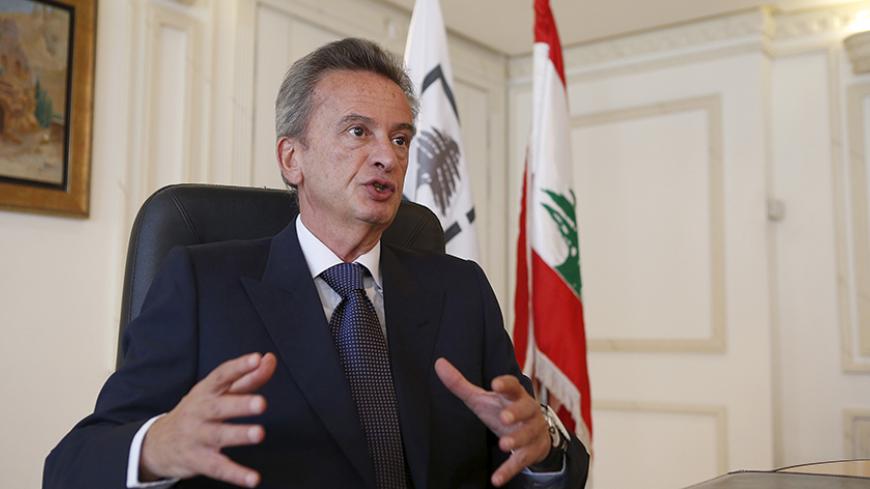 Lebanon's Central Bank Governor Riad Salameh speaks during an interview with Reuters in Beirut, Lebanon November 3, 2015. It is essential that Lebanon's parliament meets soon to pass laws for development loans, debt issuance and banks, Salameh said on Tuesday, urging politicians to break political deadlock harming the economy. REUTERS/Mohamed Azakir - RTX1ULQ5