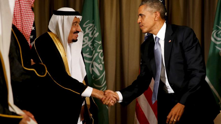 U.S. President Barack Obama shakes hands with Saudi Arabia's King Salman after their meeting alongside the G20 summit at the Regnum Carya Resort in Antalya, Turkey, November 15, 2015. REUTERS/Jonathan Ernst - RTS77JX