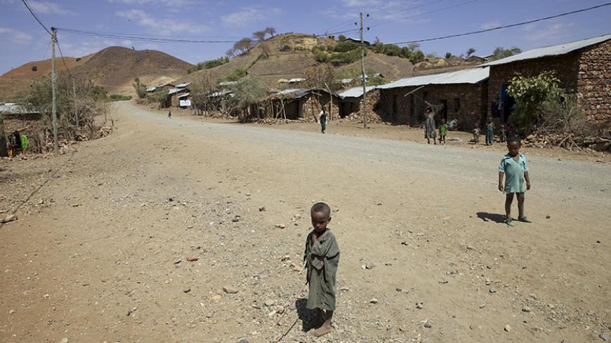 Children stand along the road in the village of Tsemera in Ethiopia's northern Amhara region, February 12, 2016. Picture taken February 12, 2016. REUTERS/Katy Migiro - RTS8OU9