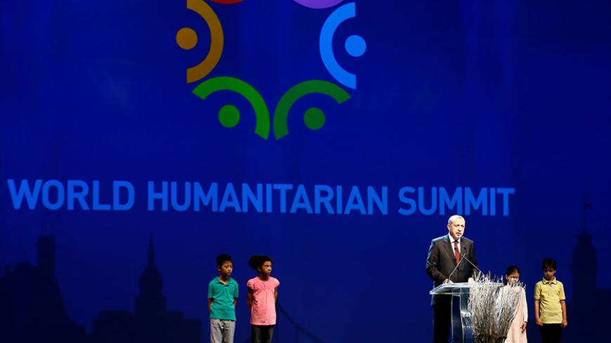 Turkish President Tayyip Erdogan speaks during the opening ceremony of the World Humanitarian Summit in Istanbul, Turkey, May 23, 2016. REUTERS/Osman Orsal - RTSFI05