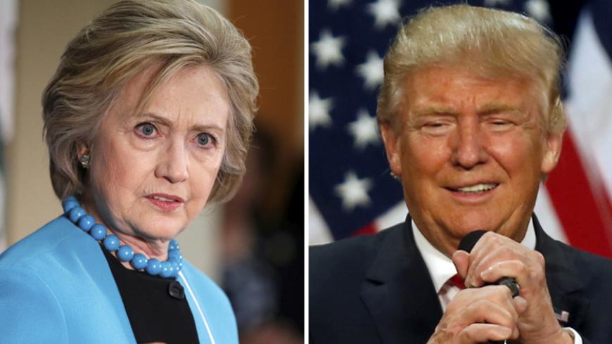 A combination photo shows U.S. Democratic presidential candidate Hillary Clinton (L) and Republican U.S. presidential candidate Donald Trump (R) in Los Angeles, California on May 5, 2016 and in Eugene, Oregon, U.S. on May 6, 2016 respectively.  REUTERS/Lucy Nicholson (L) and Jim Urquhart/File Photos - RTX2DUNR