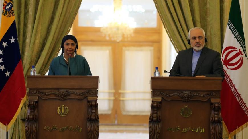 Iran's Foreign Minister Mohammad Javad Zarif (R) and his Venezuelan counterpart Delcy Rodriguez hold a press conference following their meeting in the Iranian capital Tehran on April 20, 2015. AFP PHOTO / ATTA KENARE        (Photo credit should read ATTA KENARE/AFP/Getty Images)