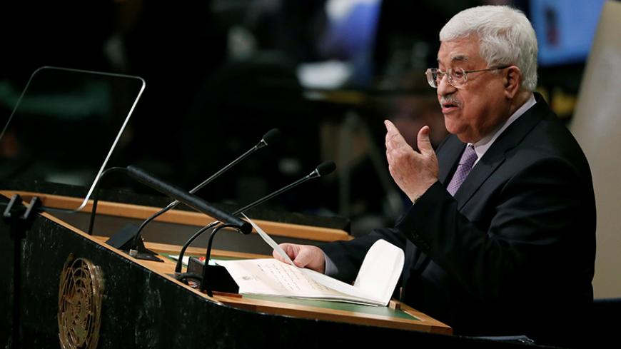 Palestinian President Mahmoud Abbas addresses the United Nations General Assembly in the Manhattan borough of New York, U.S., September 22, 2016. REUTERS/Lucas Jackson  - RTSOZTX