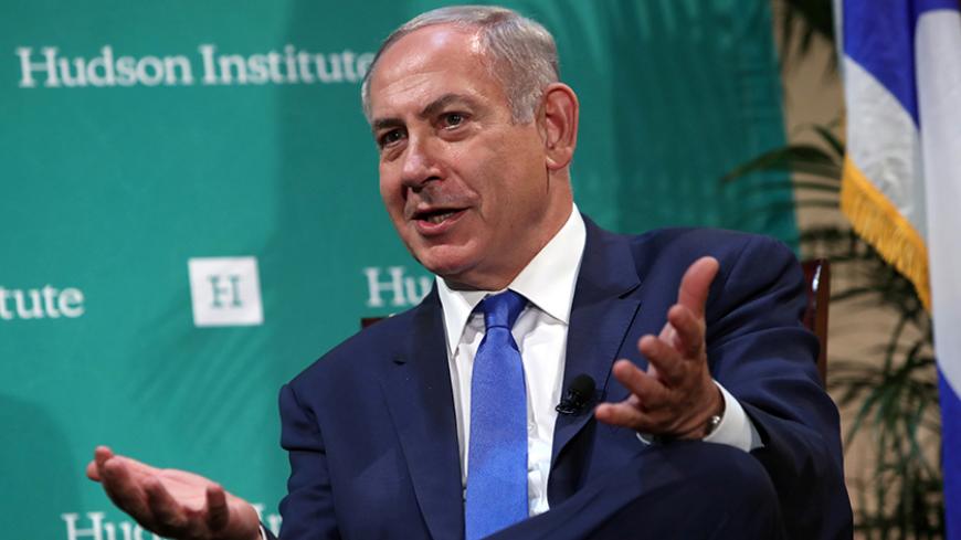 Israeli Prime Minister Benjamin Netanyahu delivers remarks at the Hudson Institute's Herman Kahn Award Ceremony at the Plaza Hotel in Manhattan, New York, U.S., September 22, 2016. REUTERS/Andrew Kelly - RTSP1VO