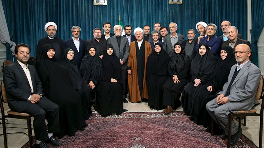 Iran's former president Ali Akbar Hashemi Rafsanjani (C), Iranian former vice president Mohammad Reza Aref (centre, L) and a group of reformists pose for a photo in Tehran February 22, 2016. REUTERS/Mohammad Kazempour/TIMA    TPX IMAGES OF THE DAY       ATTENTION EDITORS - THIS IMAGE WAS PROVIDED BY A THIRD PARTY. REUTERS IS UNABLE TO INDEPENDENTLY VERIFY THE AUTHENTICITY, CONTENT, LOCATION OR DATE OF THIS IMAGE. IT IS DISTRIBUTED EXACTLY AS RECEIVED BY REUTERS, AS A SERVICE TO CLIENTS. FOR EDITORIAL USE ON