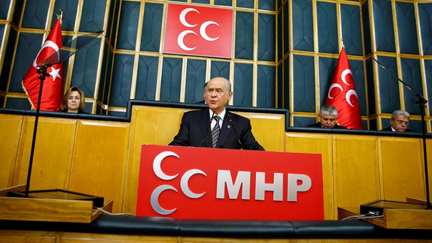 Nationalist Movement Party (MHP) leader Devlet Bahceli addresses his party MPs during a meeting at the Turkish parliament in Ankara, Turkey, June 14, 2016. REUTERS/Umit Bektas  - RTX2G4H8