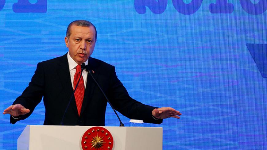 Turkish President Tayyip Erdogan makes a speech during the NATO Parliamentary Assembly 62nd Annual Session in Istanbul, Turkey, November 21, 2016. REUTERS/Murad Sezer - RTSSKUD