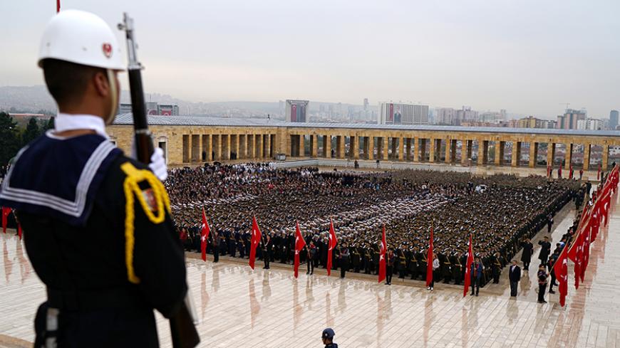 Turkish army officers stand at attention during a Republic Day ceremony at Anitkabir, the mausoleum of modern Turkey's founder Ataturk, to mark the republic's anniversary in Ankara, Turkey, October 29, 2016.  REUTERS/Umit Bektas - RTX2QXNK