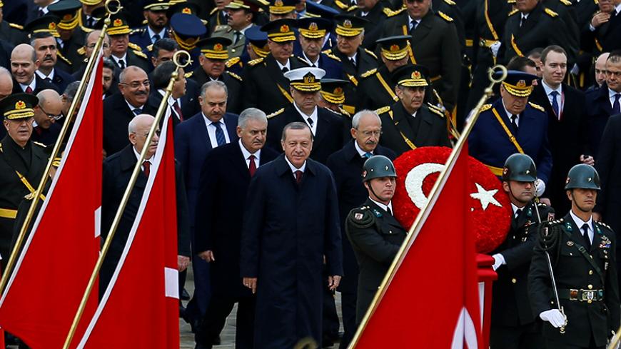 Turkey's President Tayyip Erdogan attends a Republic Day ceremony at Anitkabir, the mausoleum of modern Turkey's founder Ataturk, to mark the republic's anniversary in Ankara, Turkey, October 29, 2016. REUTERS/Umit Bektas - RTX2QXQ0