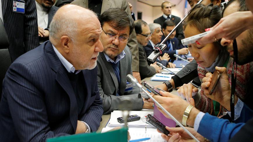 Iran's Oil Minister Bijan Zanganeh talks to journalists during a meeting of the Organization of the Petroleum Exporting Countries (OPEC) in Vienna, Austria, November 30, 2016. REUTERS/Heinz-Peter Bader - RTSTYU0