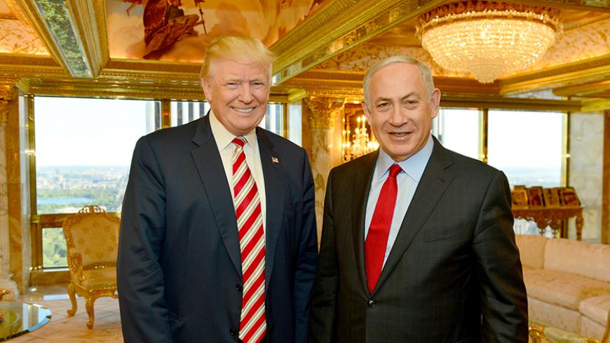 Israeli Prime Minister Benjamin Netanyahu (R) stands next to Republican U.S. presidential candidate Donald Trump during their meeting in New York, September 25, 2016.      Kobi Gideon/Government Press Office (GPO)/Handout via REUTERS         ATTENTION EDITORS - THIS IMAGE HAS BEEN SUPPLIED BY A THIRD PARTY. FOR EDITORIAL USE ONLY. - RTX2SIO7