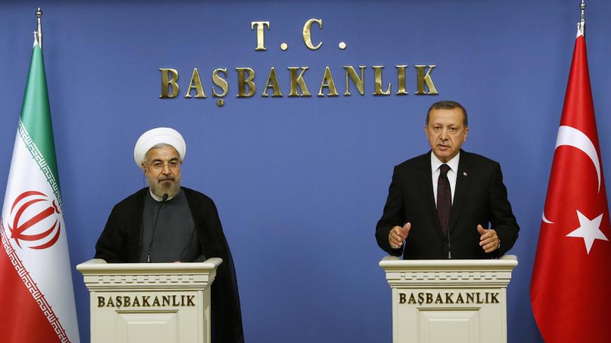 Iran's President Hassan Rouhani and Turkish Prime Minister Tayyip Erdogan attend a news conference in Ankara June 9, 2014. REUTERS/Umit Bektas (TURKEY - Tags: POLITICS) - GM1EA6A03PW01