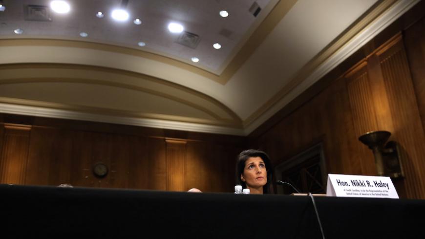 Former South Carolina Governor Nikki Haley testifies before a Senate Foreign Relations Committee confirmation hearing on her nomination to be to U.S. ambassador to the United Nations at Capitol Hill in Washington, U.S., January 18, 2017. REUTERS/Carlos Barria - RTSW3K1